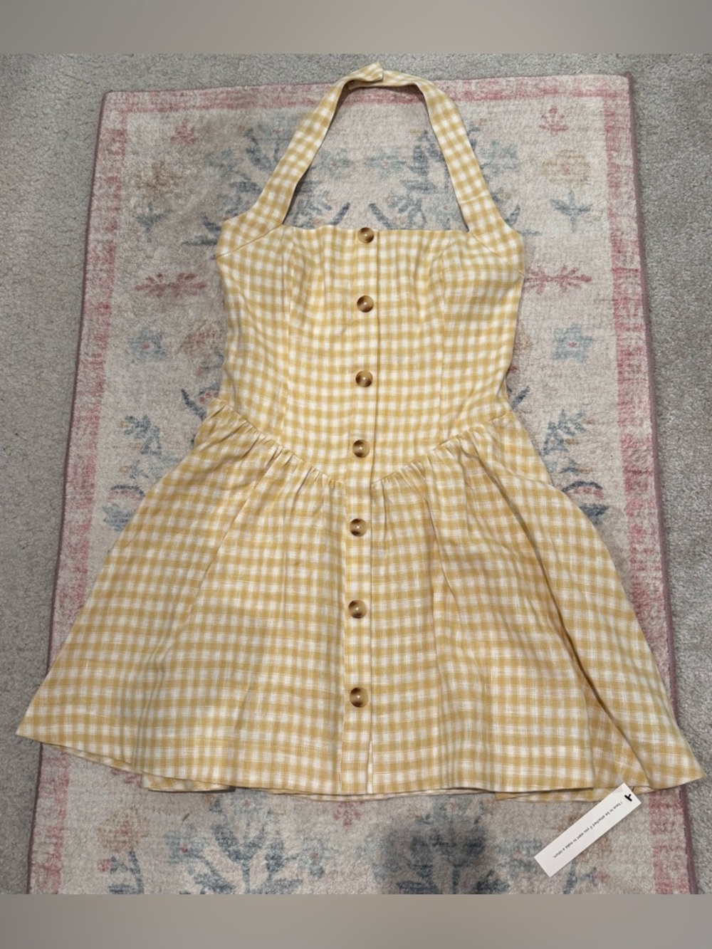 NWT Reformation Mariela Linen halter neck mini dress in Sunshine Check